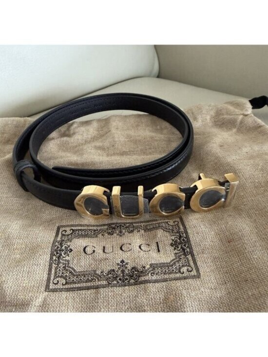 NEW Gucci Buckle Thin Leather Belt Women\'s Black 105 cm 100% Authentic main image 4